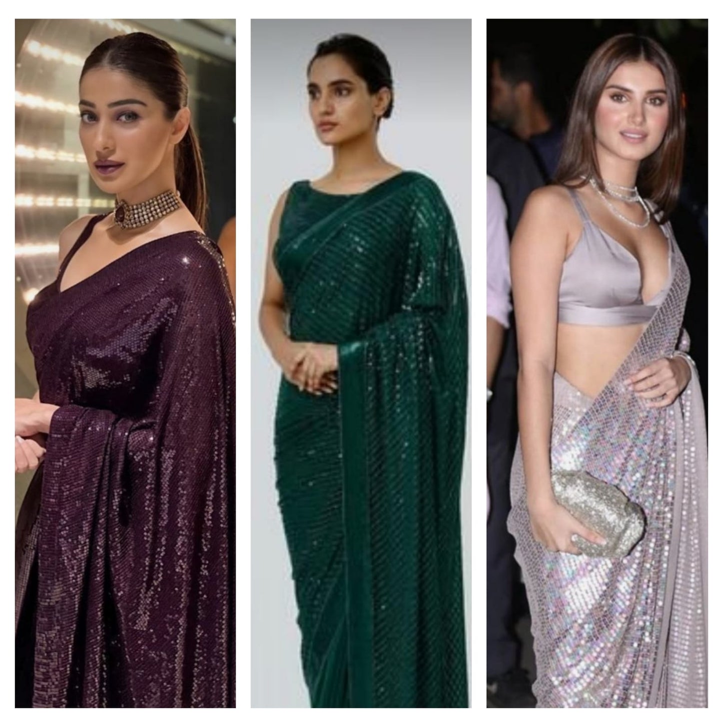 Celebs inspired sequins partywear sarees - Saffronfashionindia