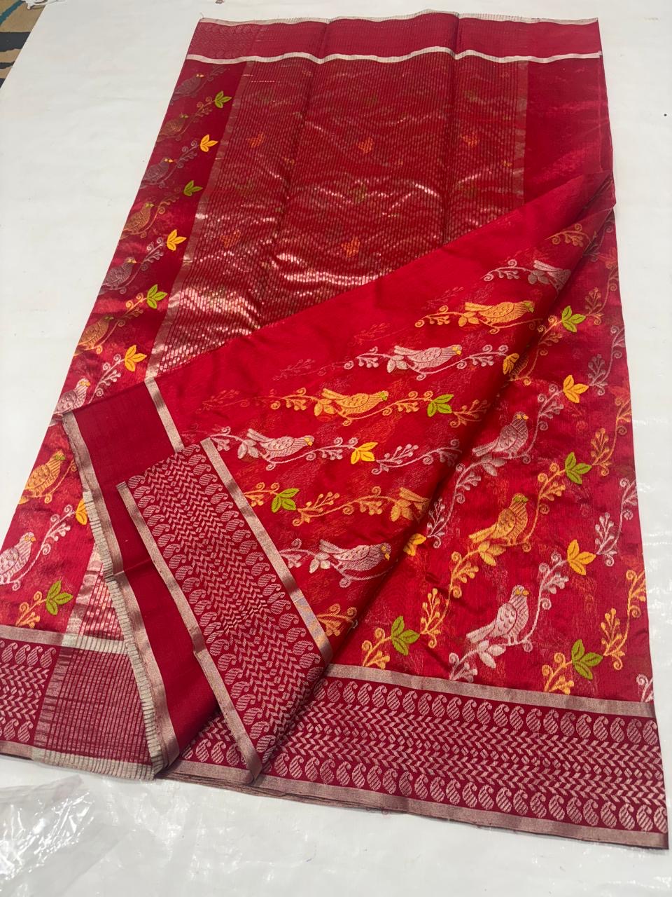 Red Chanderi silk saree Women sari blouse Indian sarees - Saffronfashionindia