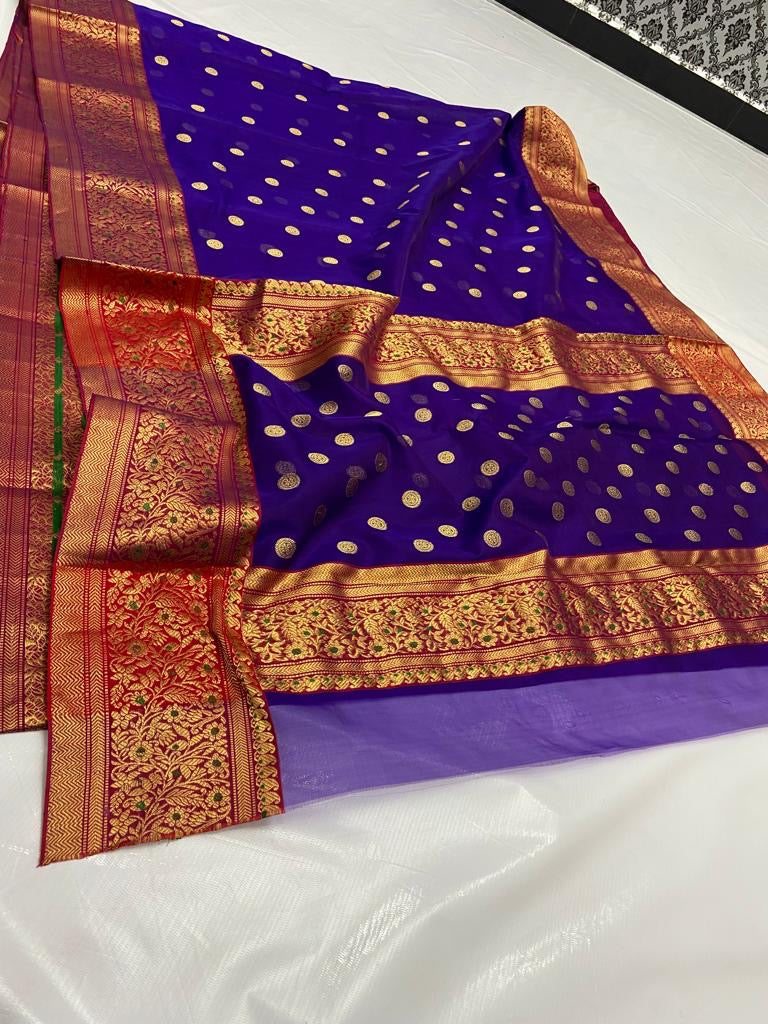 Chanderi purple Saree Golden bordered saree - Saffronfashionindia