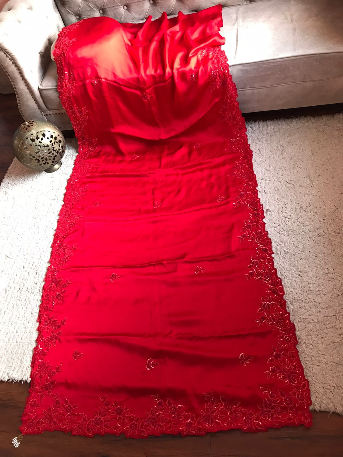 Red Satin Premium Silk Sarees luxury Saree - Saffronfashionindia