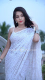 White Fairy Chikankari Saree Gorgette sarees