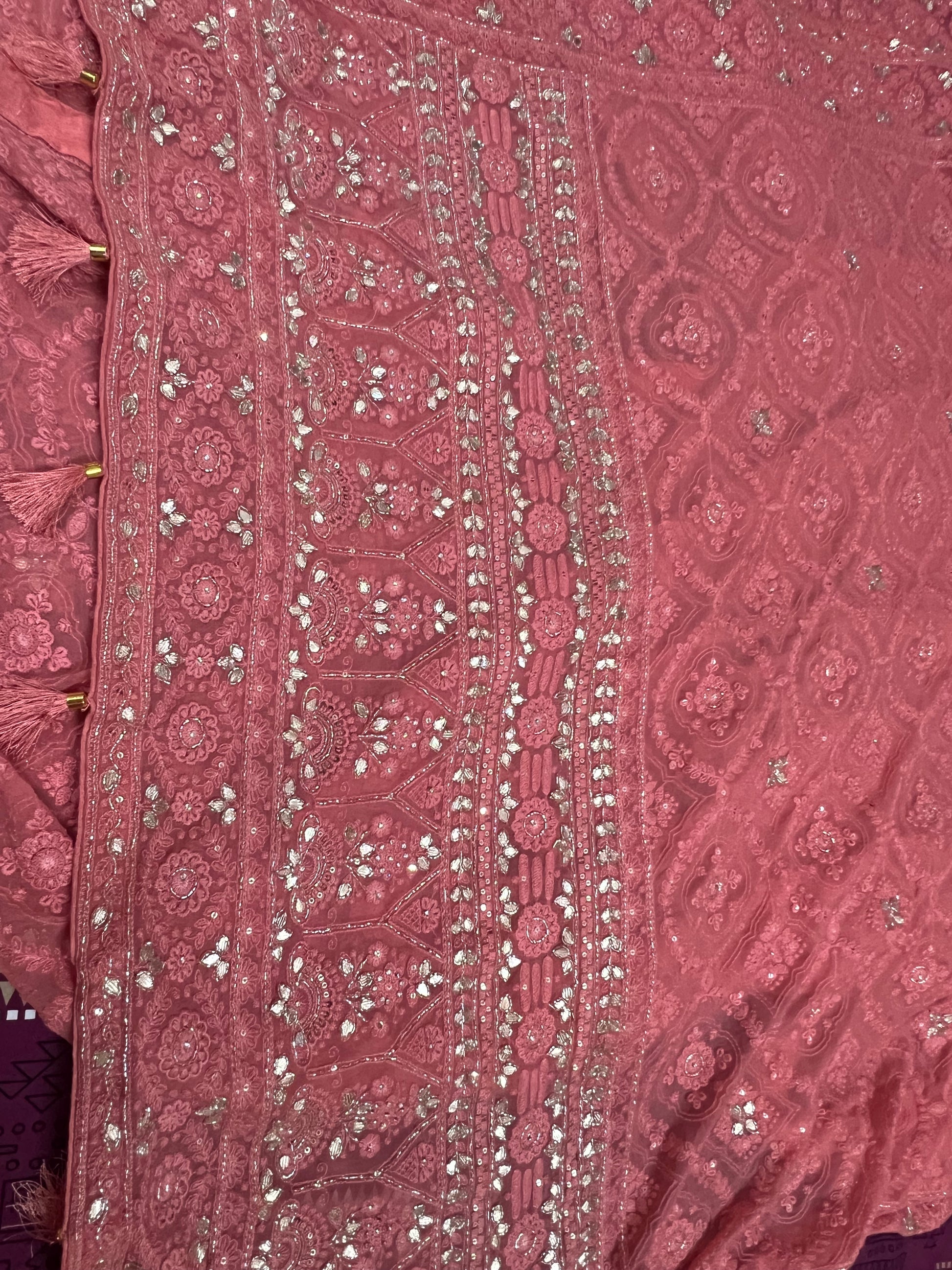 Peach Chikankari saree gorgette saree Indian saree women sari blouse - Saffronfashionindia