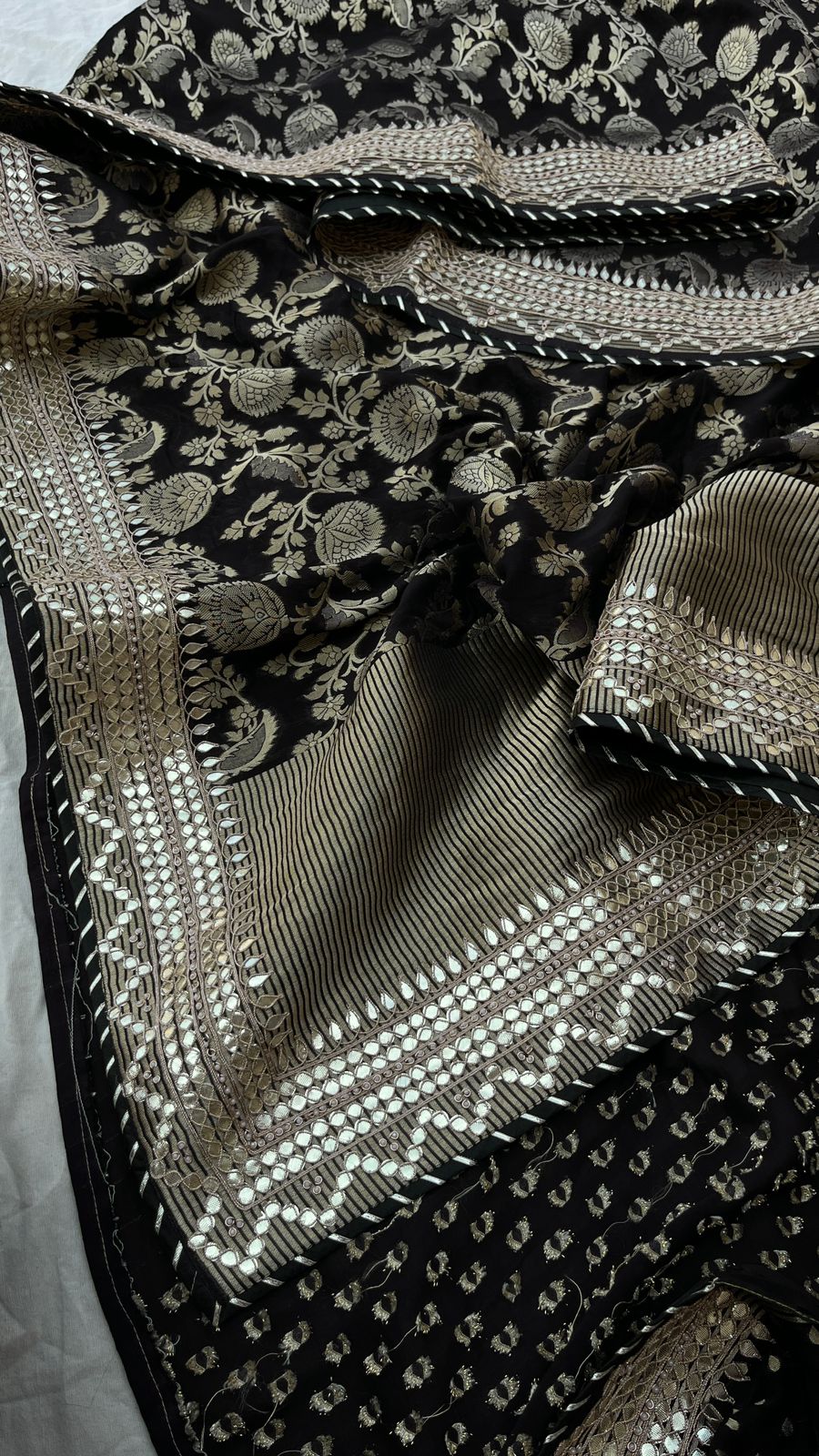 Stunning black Gorgette saree Khaddi Gorgette Sarees blouse - Saffronfashionindia