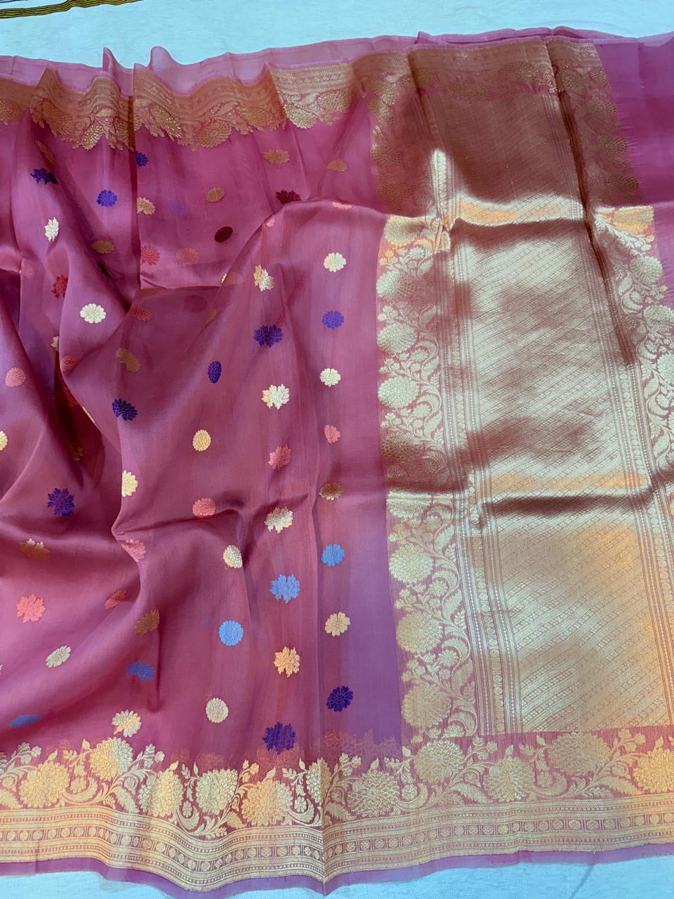 Handloom kora saree Meenakari saree - Saffronfashionindia