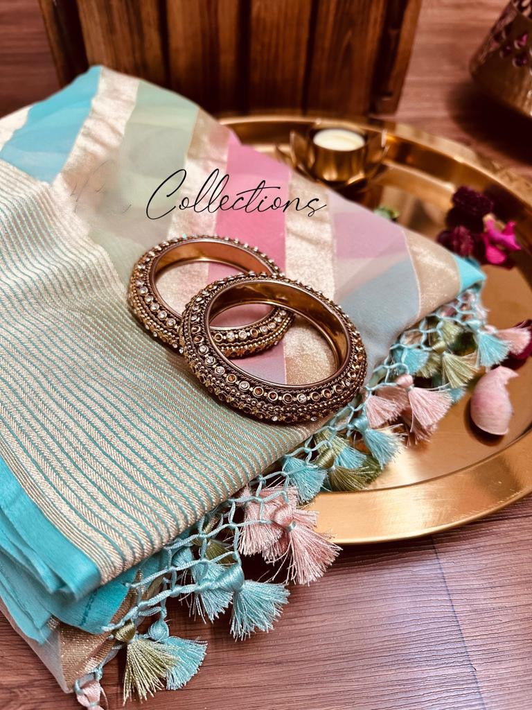 Striped Rangkat pure Gorgette sarees - Saffronfashionindia