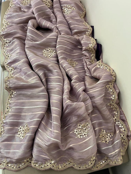 Alima striped tissue partywear saree - Saffronfashionindia