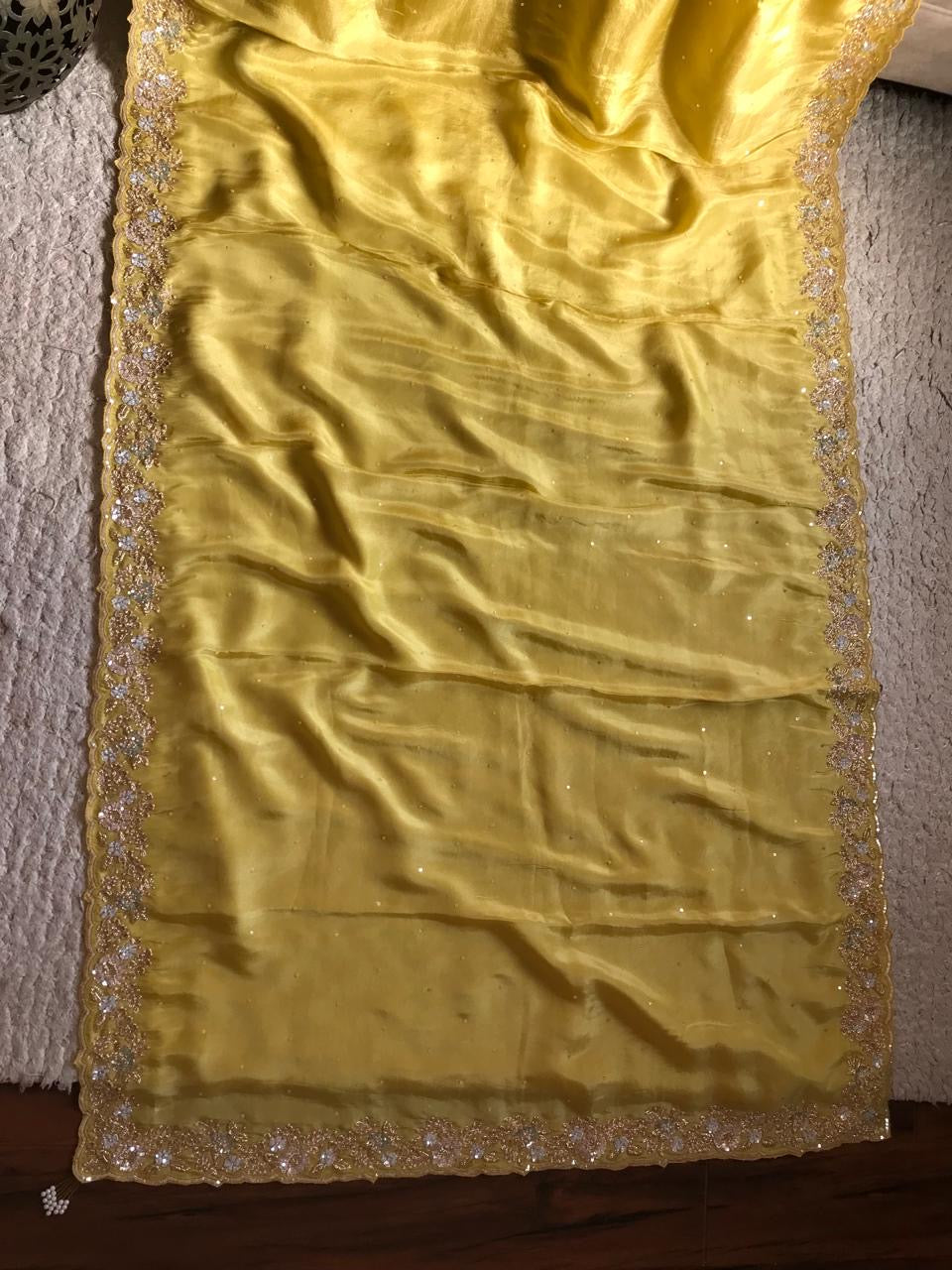 Yellow tissue organza saree luxury sarees - Saffronfashionindia