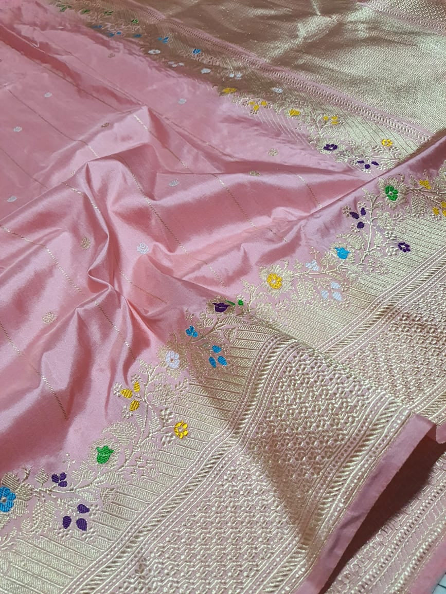 Qazani pink banarsi kadwa handwoven saree - Saffronfashionindia