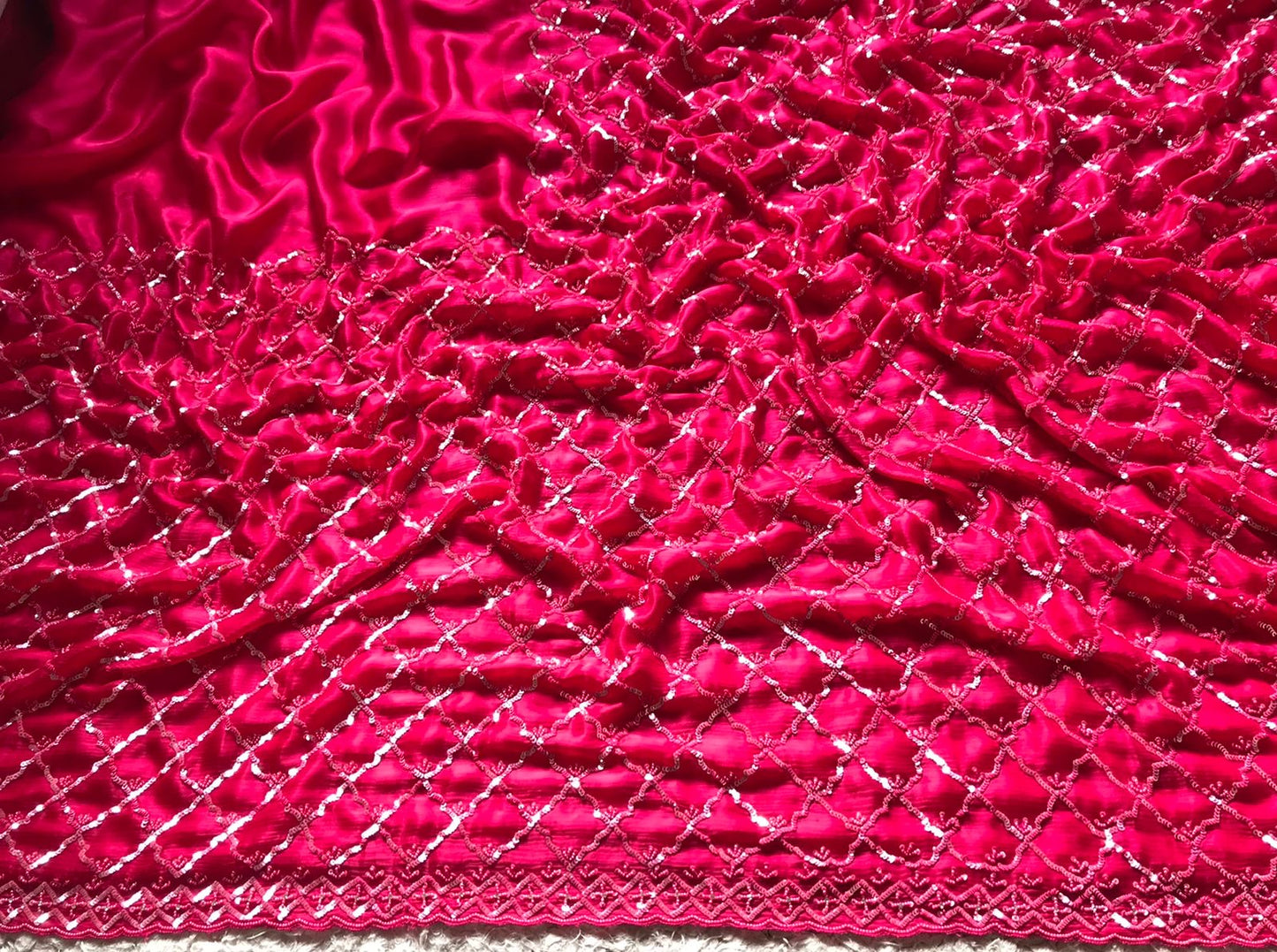 Pink Satin Dilk Saree Luxury Sequins Sari - Saffronfashionindia