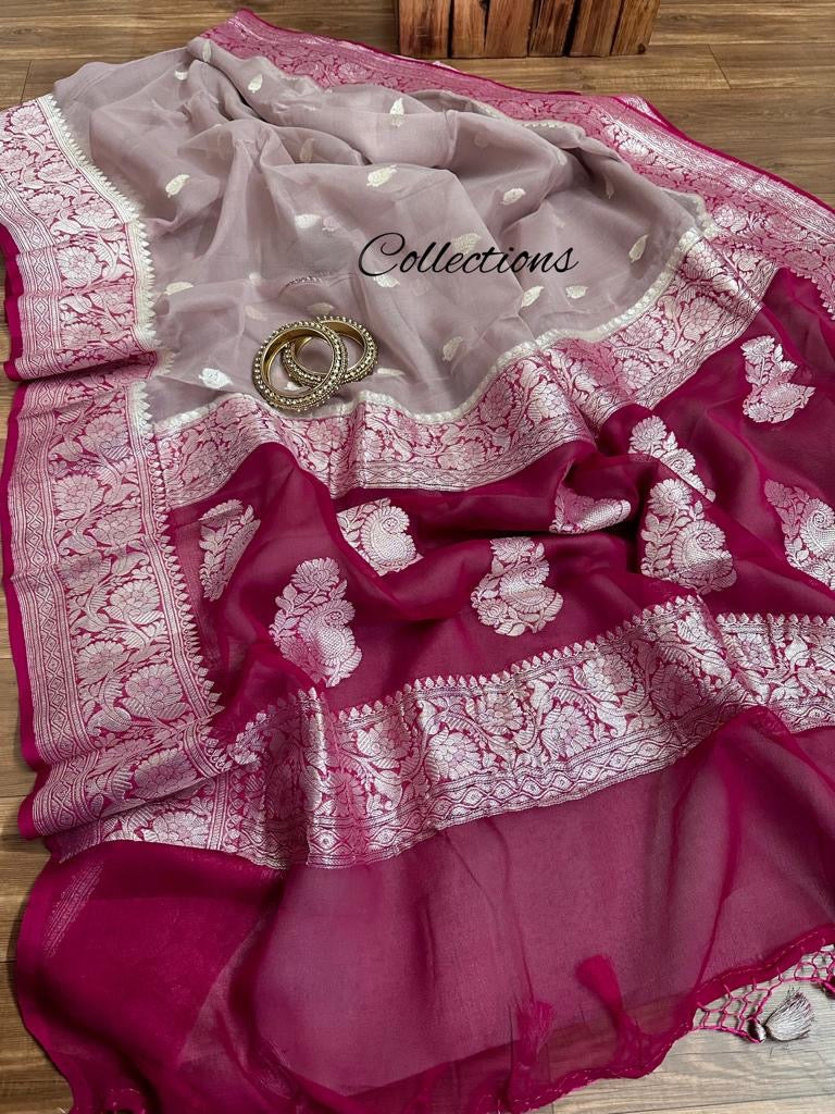 Lavanti banarsi chiffon Indian zari weaved sarees - Saffronfashionindia