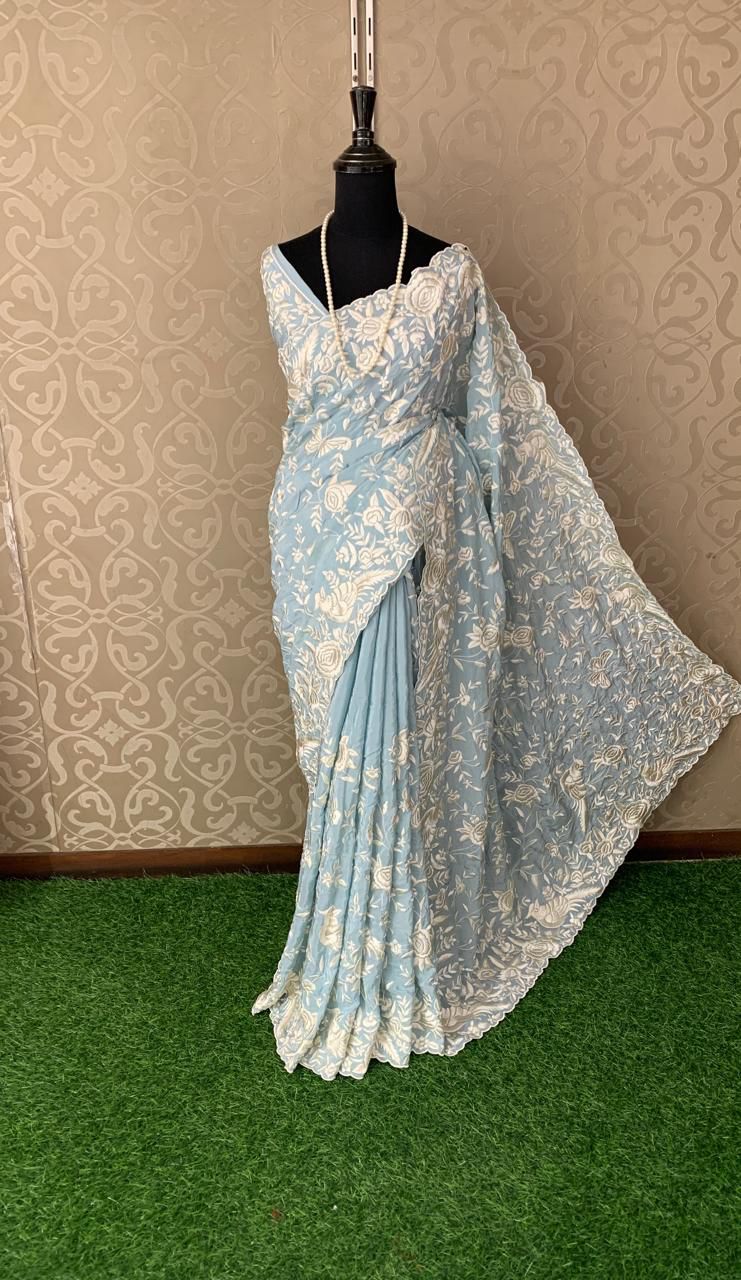 Lavani Georgette saree Indian trendy saree blouse - Saffronfashionindia