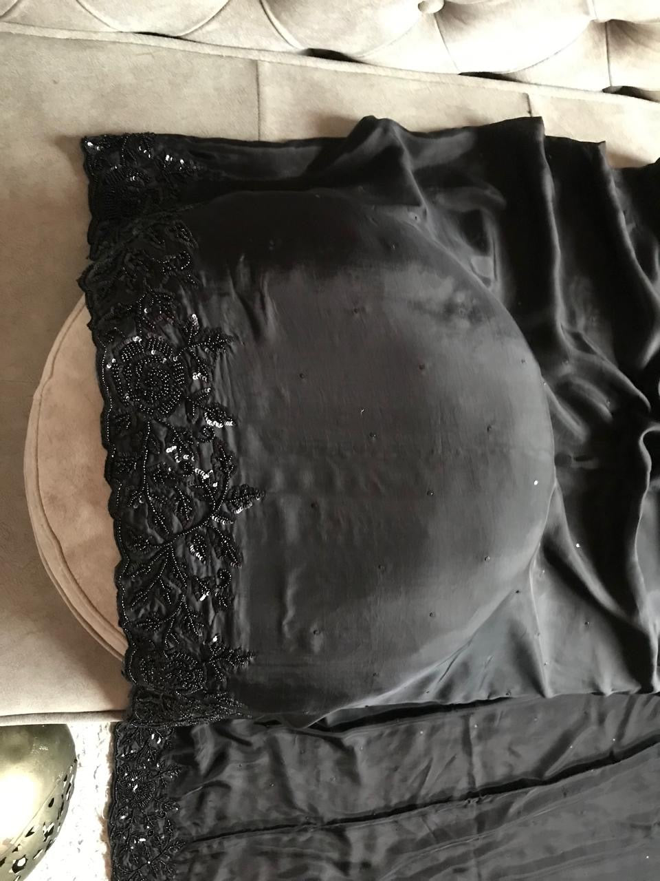 Celebrity inspired black satin organza saree Partywear sarees - Saffronfashionindia