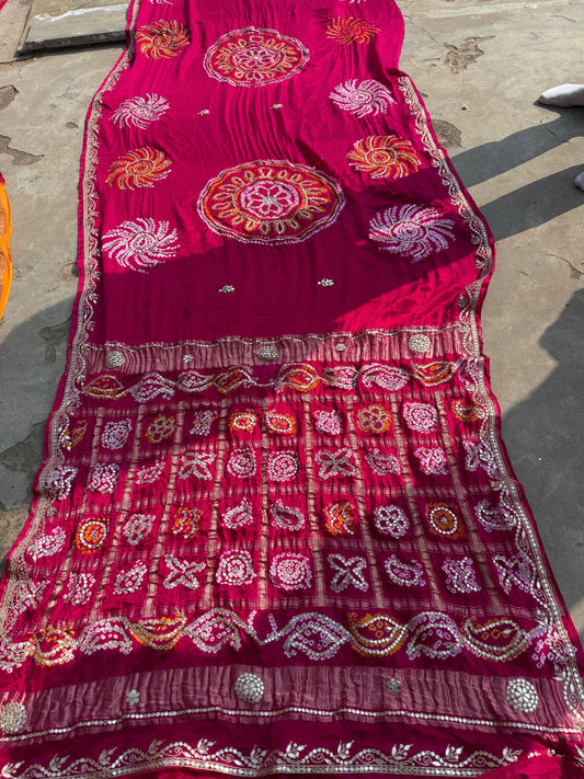 Pink gajji silk saree Bandhani saree Indian wedding sari SaffronFashion