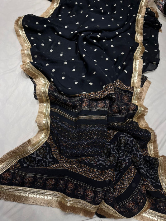 Printed Organza Saree Partywear sarees lace sari - Saffronfashionindia