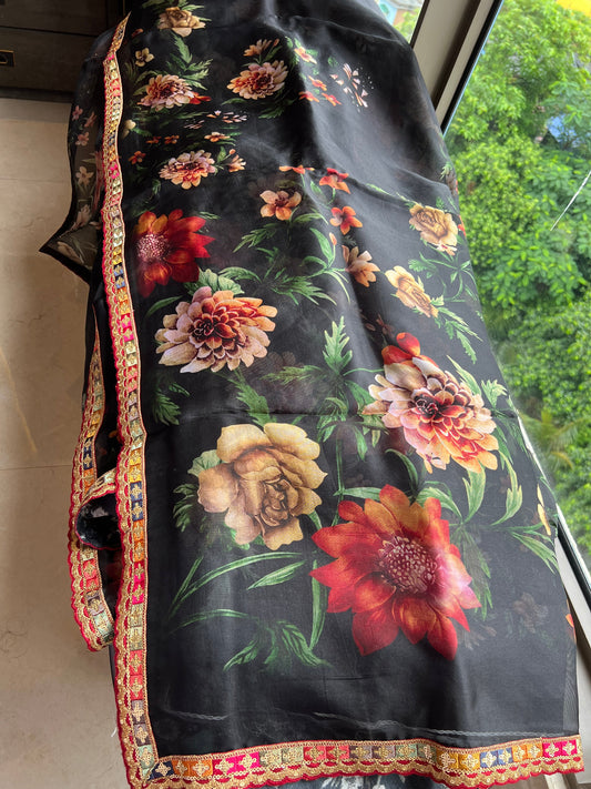 Vamia floral saree organza saree Partywear saree blouse Saffronfashionindia