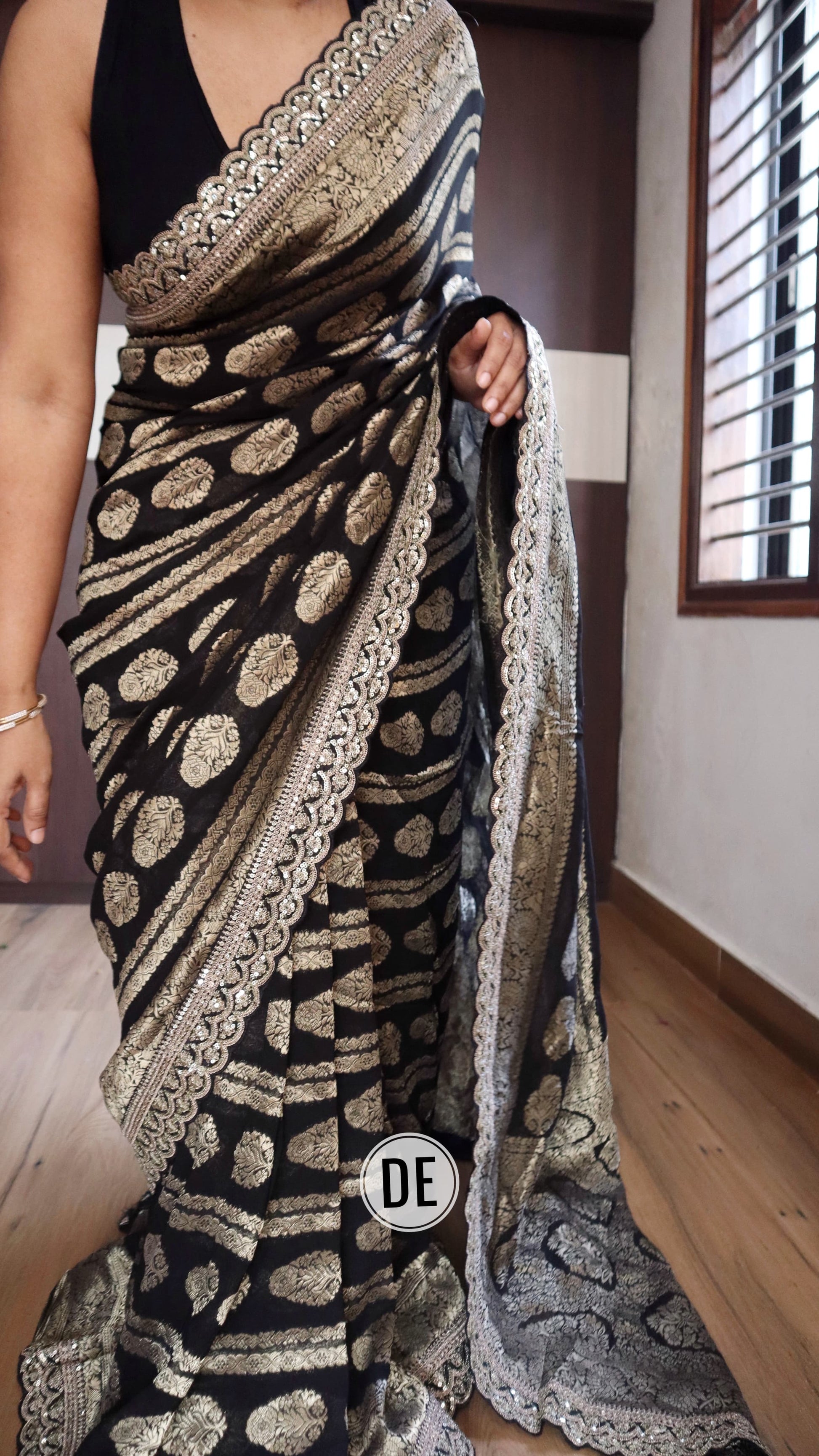 Khaddi saree Gorgette saree Indian saree blouse - Saffronfashionindia