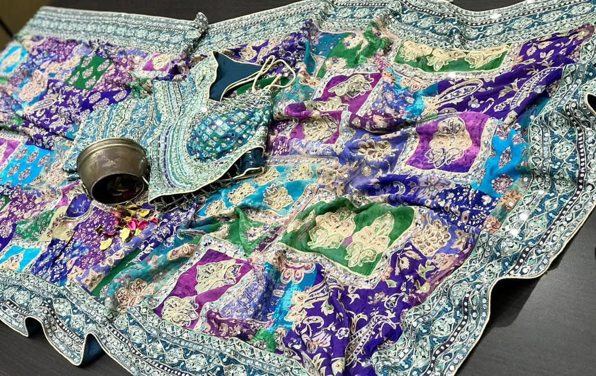 Blue wedding saree handmade sarees women sari blouse SaffronFashion