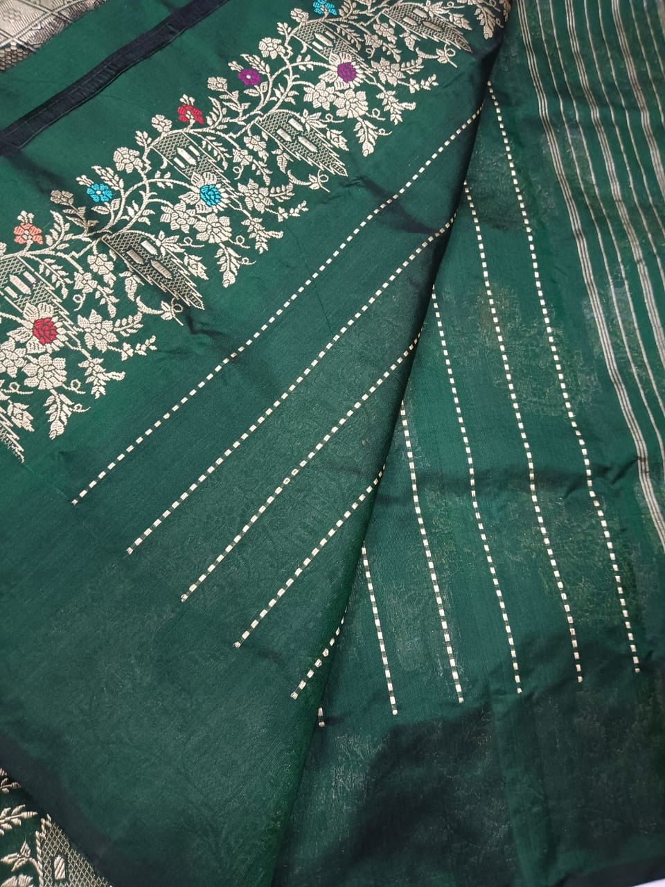 Meenakari green Katan silk saree - Saffronfashionindia