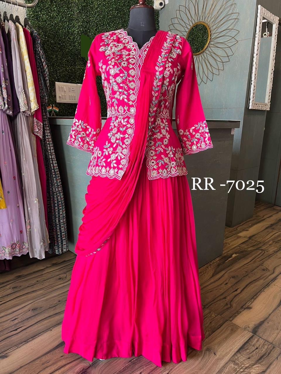 Pink Gorgette Silk kurta Dress wedding dresses - Saffronfashionindia