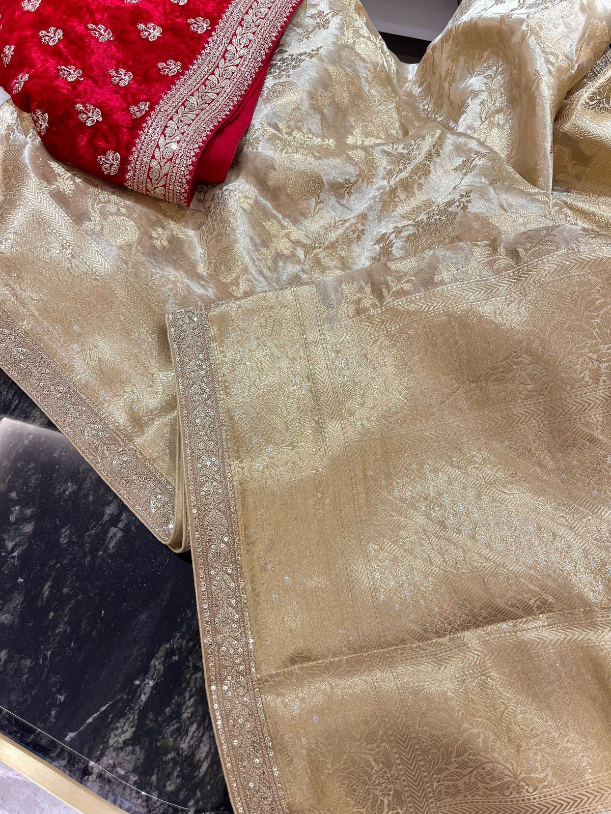 Rivani tissue saree Kanjeevaram saree Indian sari blouse - Saffronfashionindia