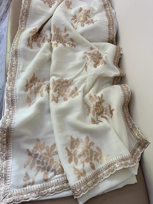 Sequence Gorgette saree women sari - Saffronfashionindia