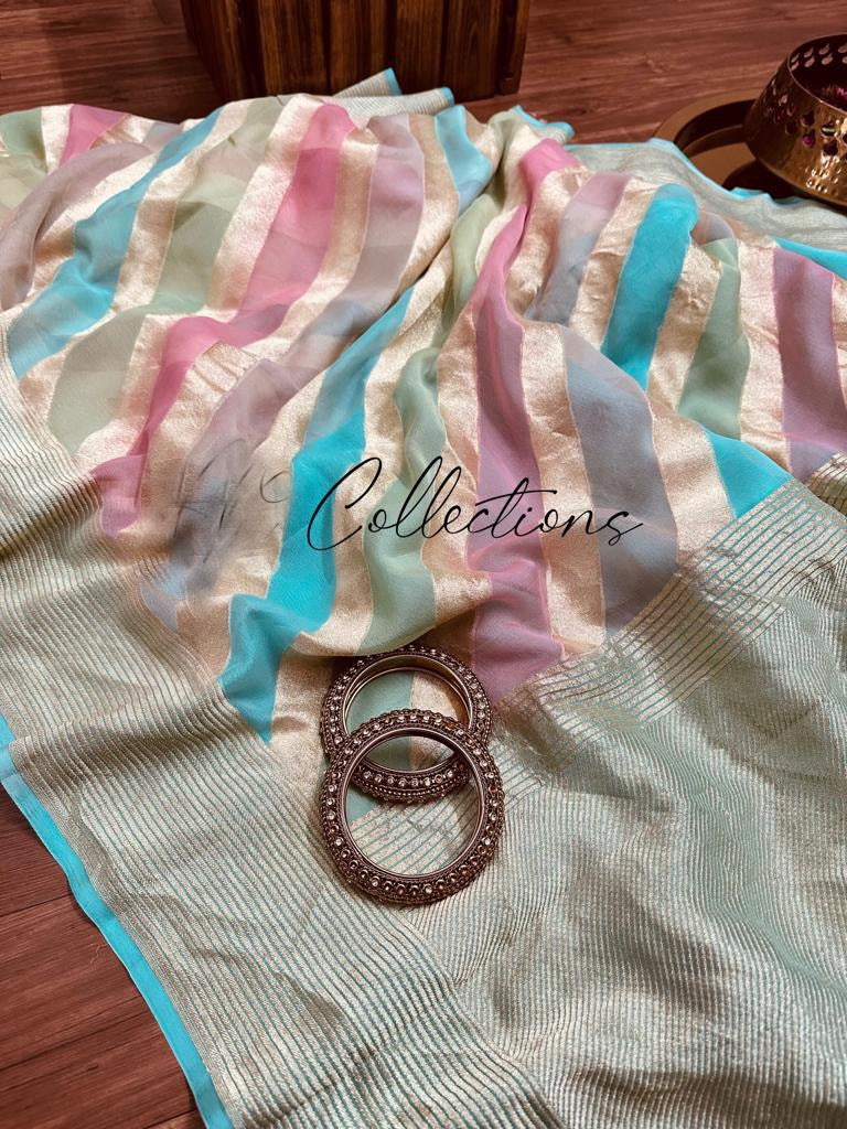 Striped Rangkat pure Gorgette sarees - Saffronfashionindia