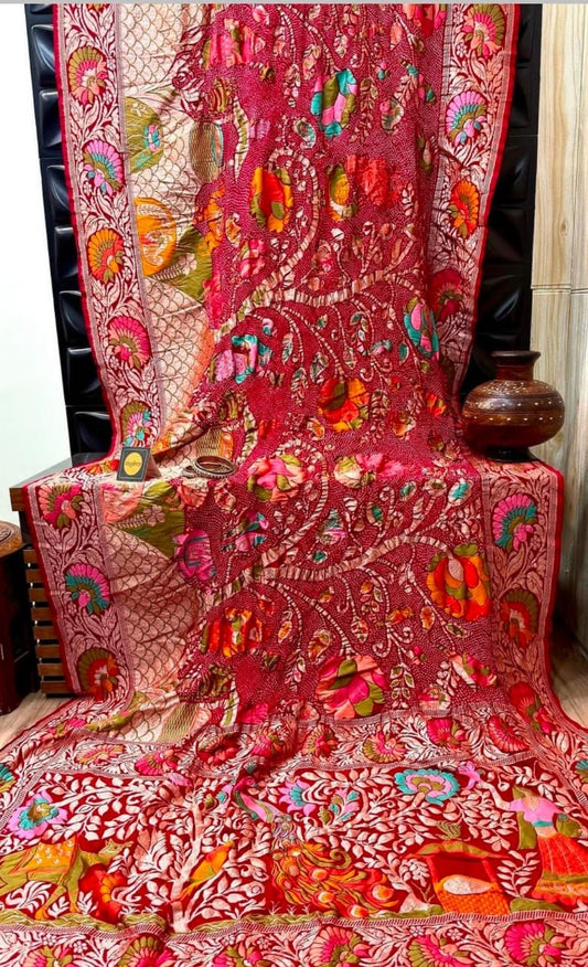 Bandhani Meenakari saree Banarsi sarees women saree blouse traditional sarees - Saffronfashionindia