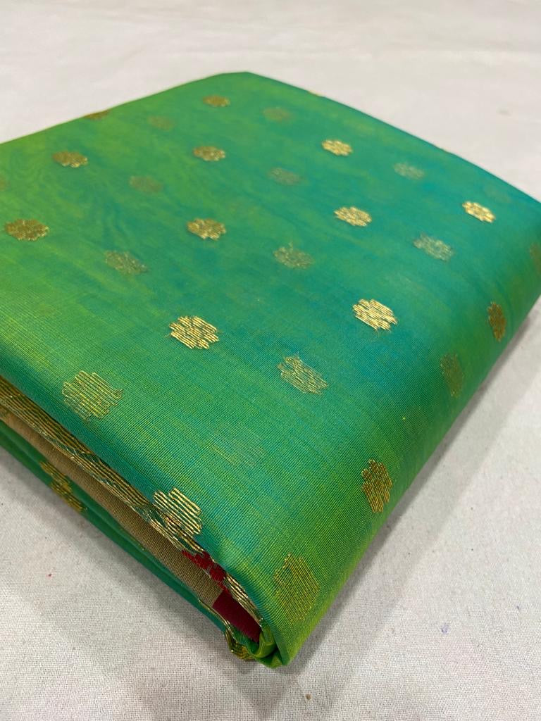 Green Chanderi katan silk sarees - Saffronfashionindia