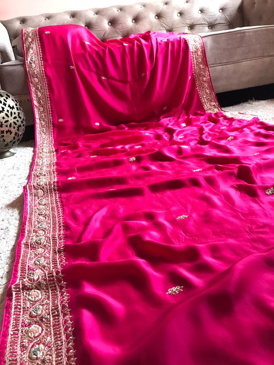 Pink satin Preety saree beautiful saree - Saffronfashionindia