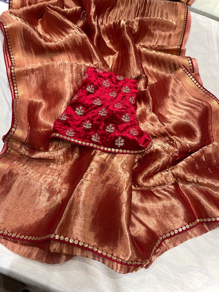 Kowni tissue saree,,,,crushed tissue saree - Saffronfashionindia