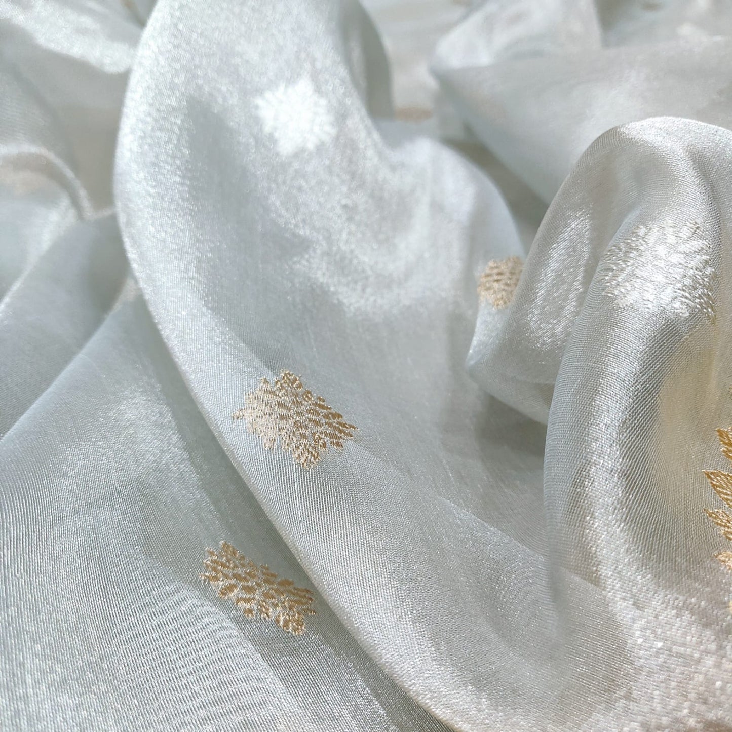 Silver inspired kora tissue handwoven saree - Saffronfashionindia