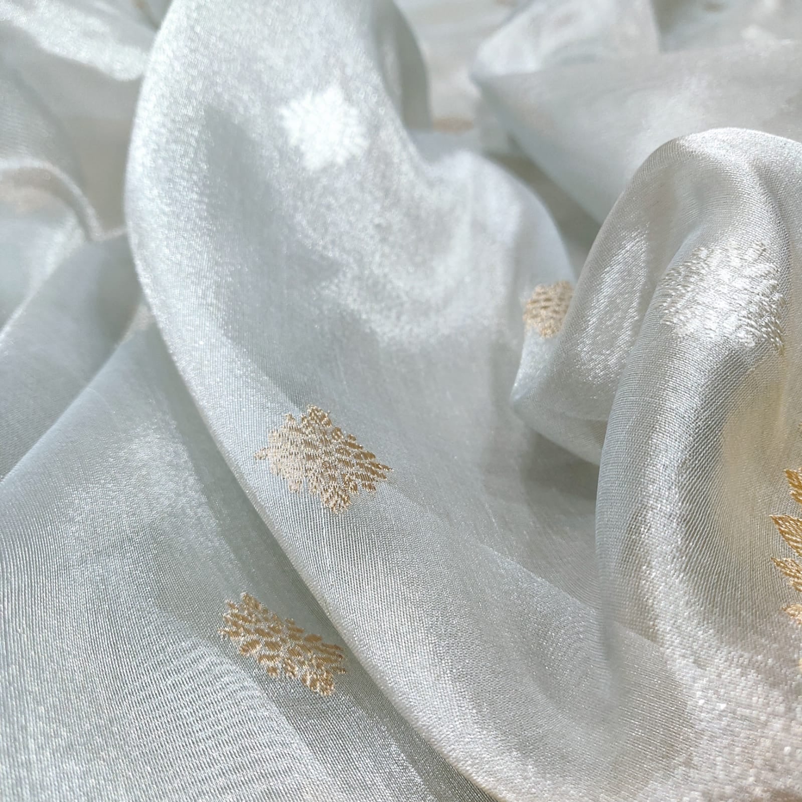 Silver inspired kora tissue handwoven saree - Saffronfashionindia