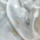 Silver inspired kora tissue handwoven saree