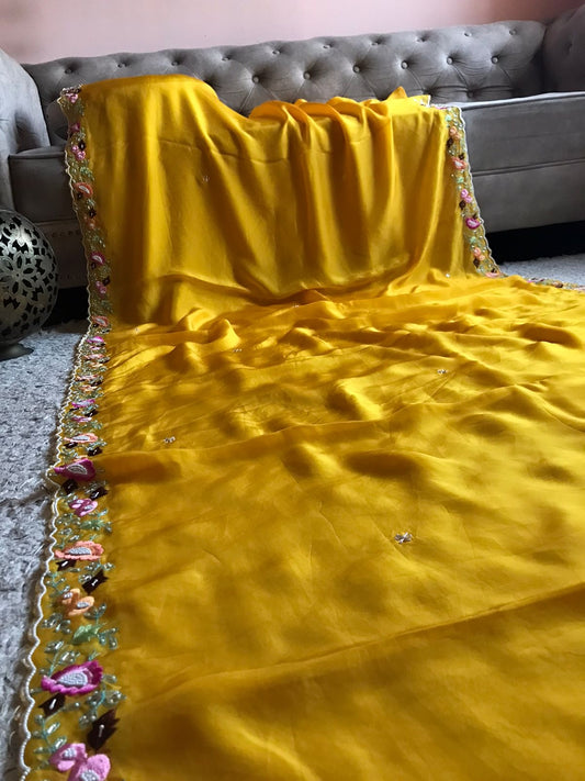 Raamji yellow organza silk sarees - Saffronfashionindia