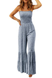 Dusk Blue Floral Print Thin Straps Smocked Wide Leg Jumpsuit