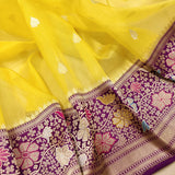 Kivara yellow Meenakari handwoven kora sarees