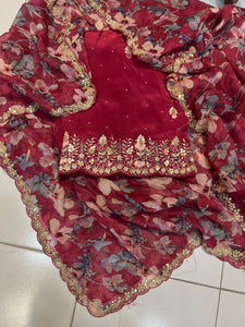 Red floral organza punjabi salwar suit