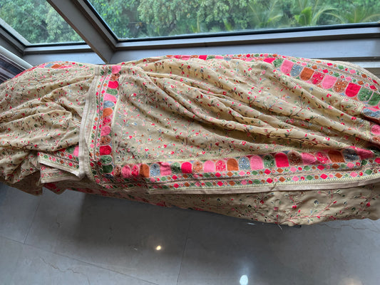 Beige Gorgette Saree Indian beautiful saree blouse - Saffronfashionindia