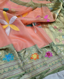 Peach saree Kora iktara sarees blouse Indian sari SaffronFashion