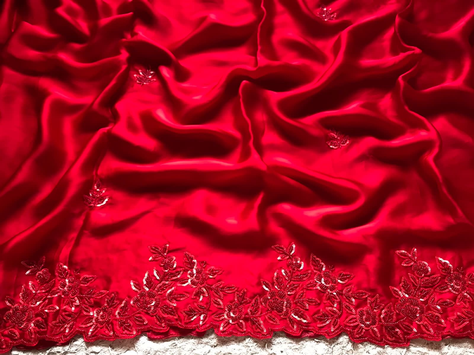 Red Satin Premium Silk Sarees luxury Saree - Saffronfashionindia