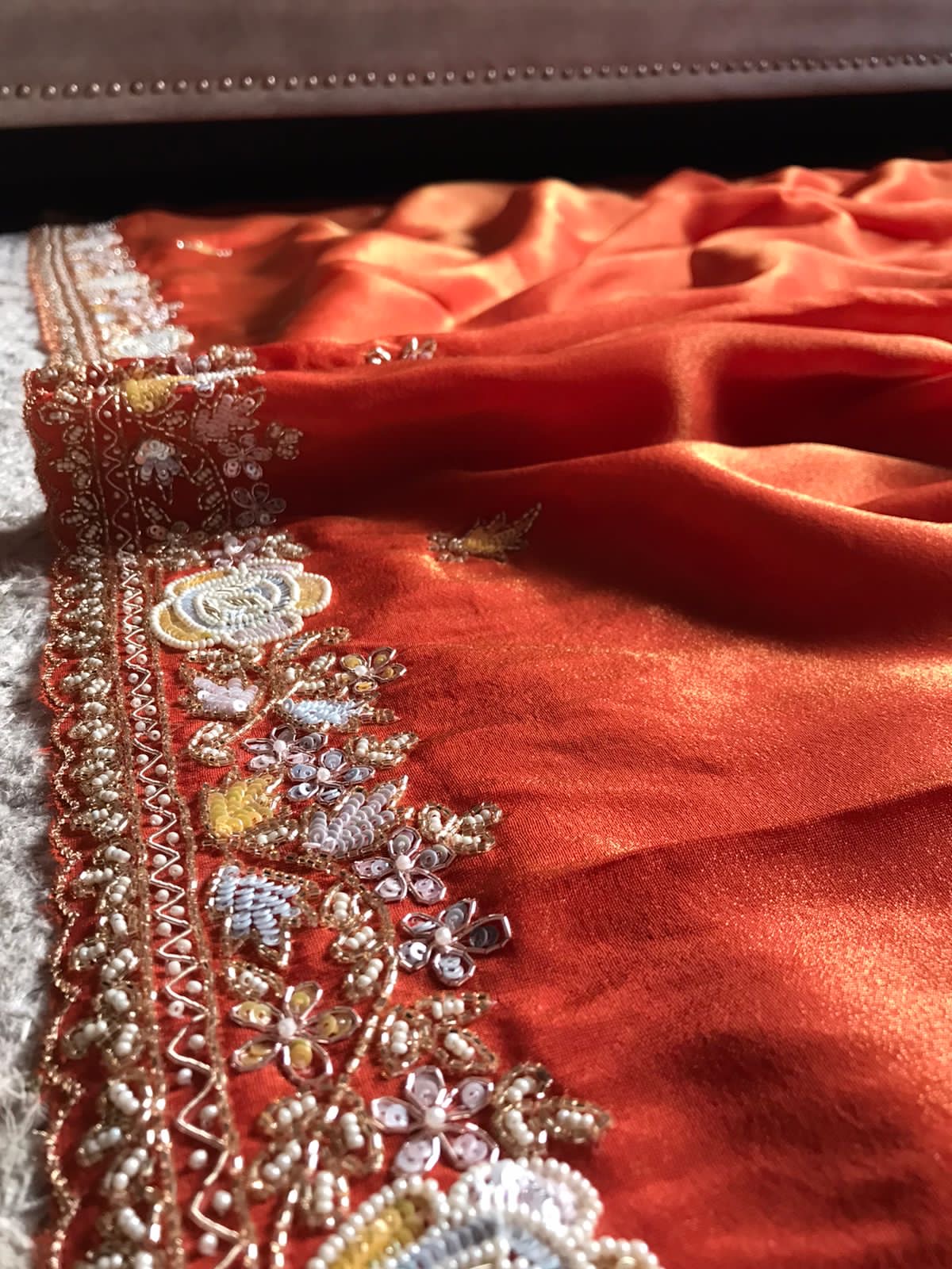 Pearl Orange premium Organza tissue silk sarees - Saffronfashionindia