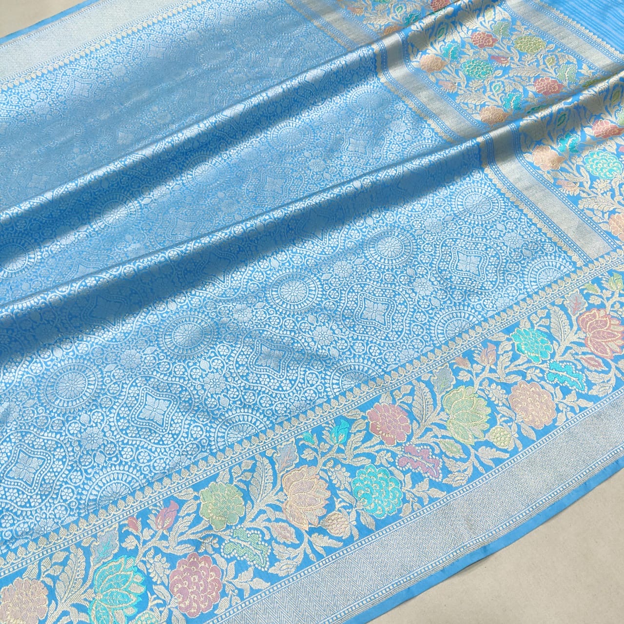 Firoza blue Katan silk saree handwoven sarees - Saffronfashionindia