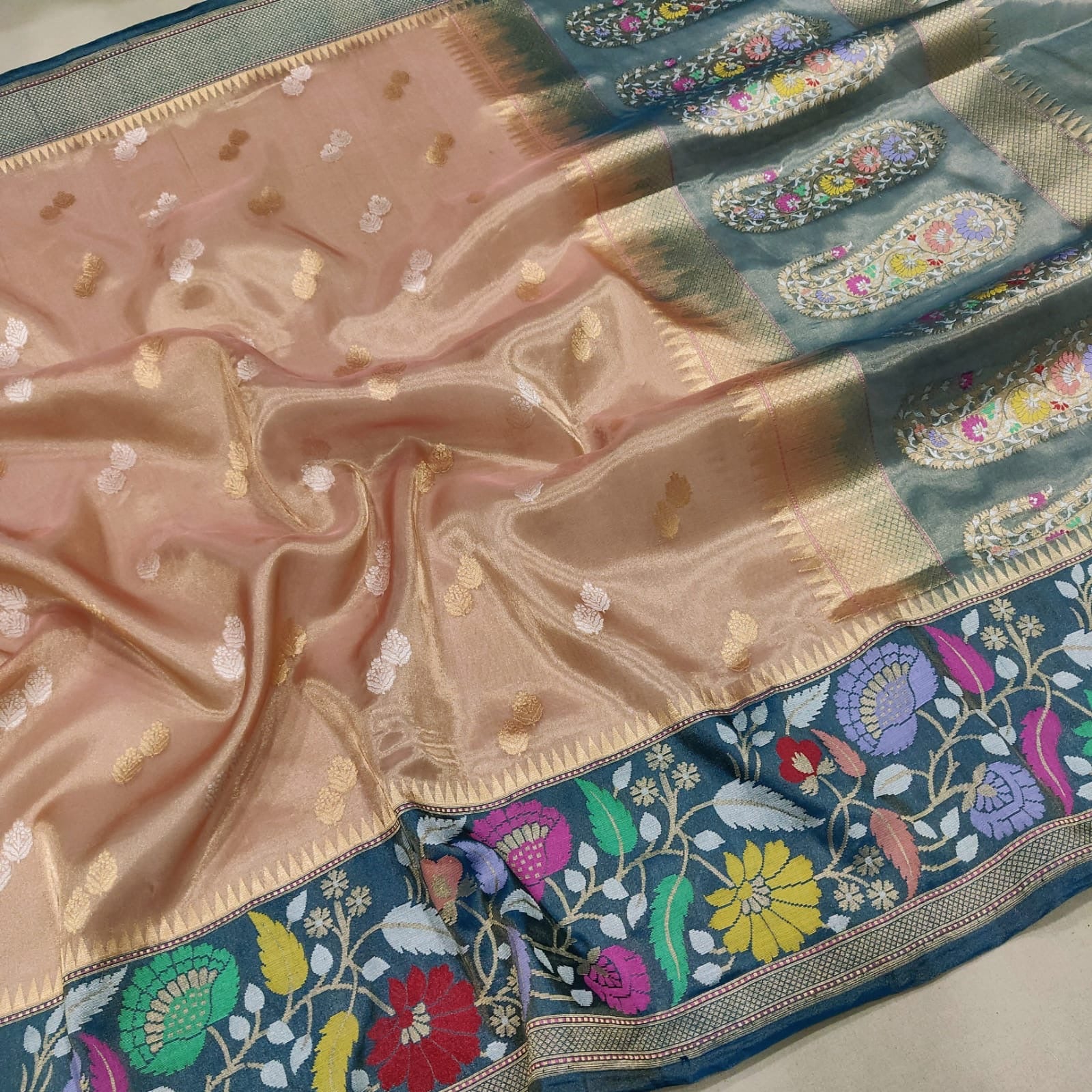 Bonisha tissue handwoven saree Zari booties sarees - Saffronfashionindia