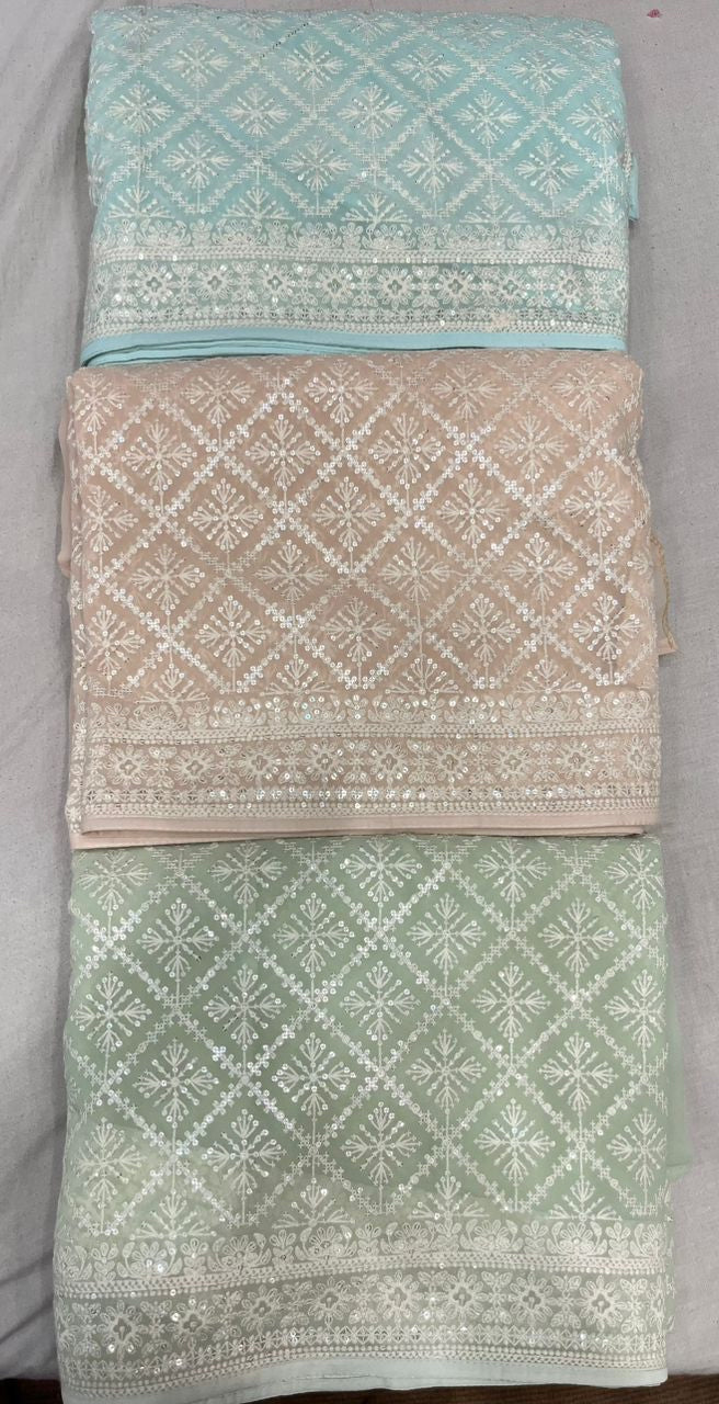 Sequins chikankari saree Indian Gorgette saree - Saffronfashionindia