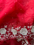 Red pearl bridal saree organza saree reception saree blouse