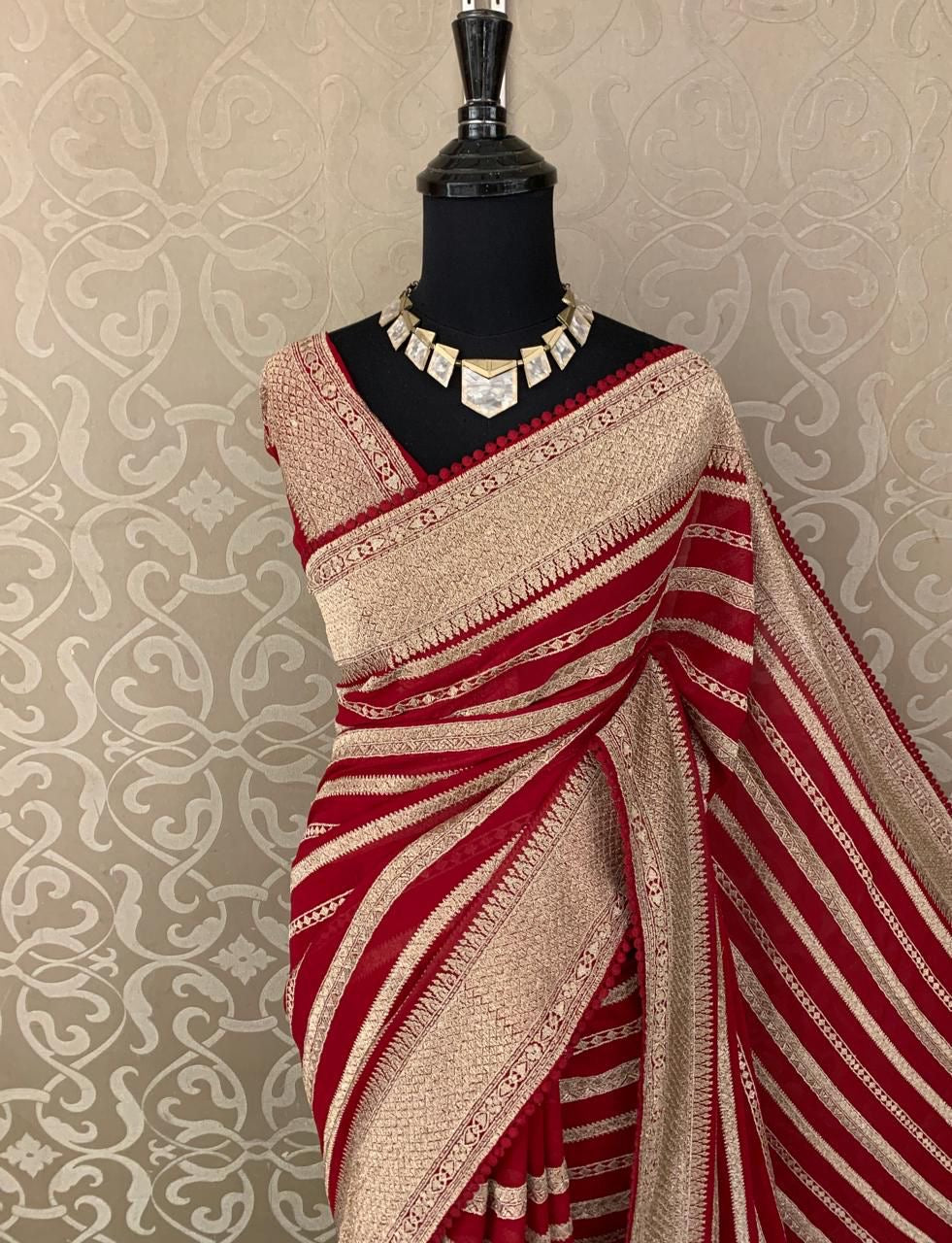 Striped Saree Georgette sari Indian sarees blouse - Saffronfashionindia