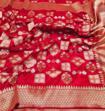 Red Banarsi Handwoven Kadwa silk Saree Indian Heritage Traditional Sarees