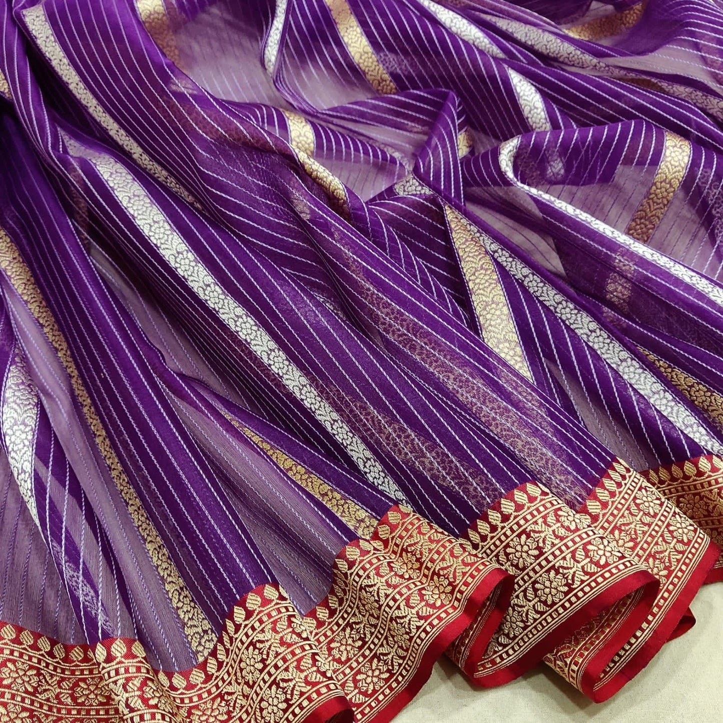 Paisley inspired lavender kora zari saree - Saffronfashionindia