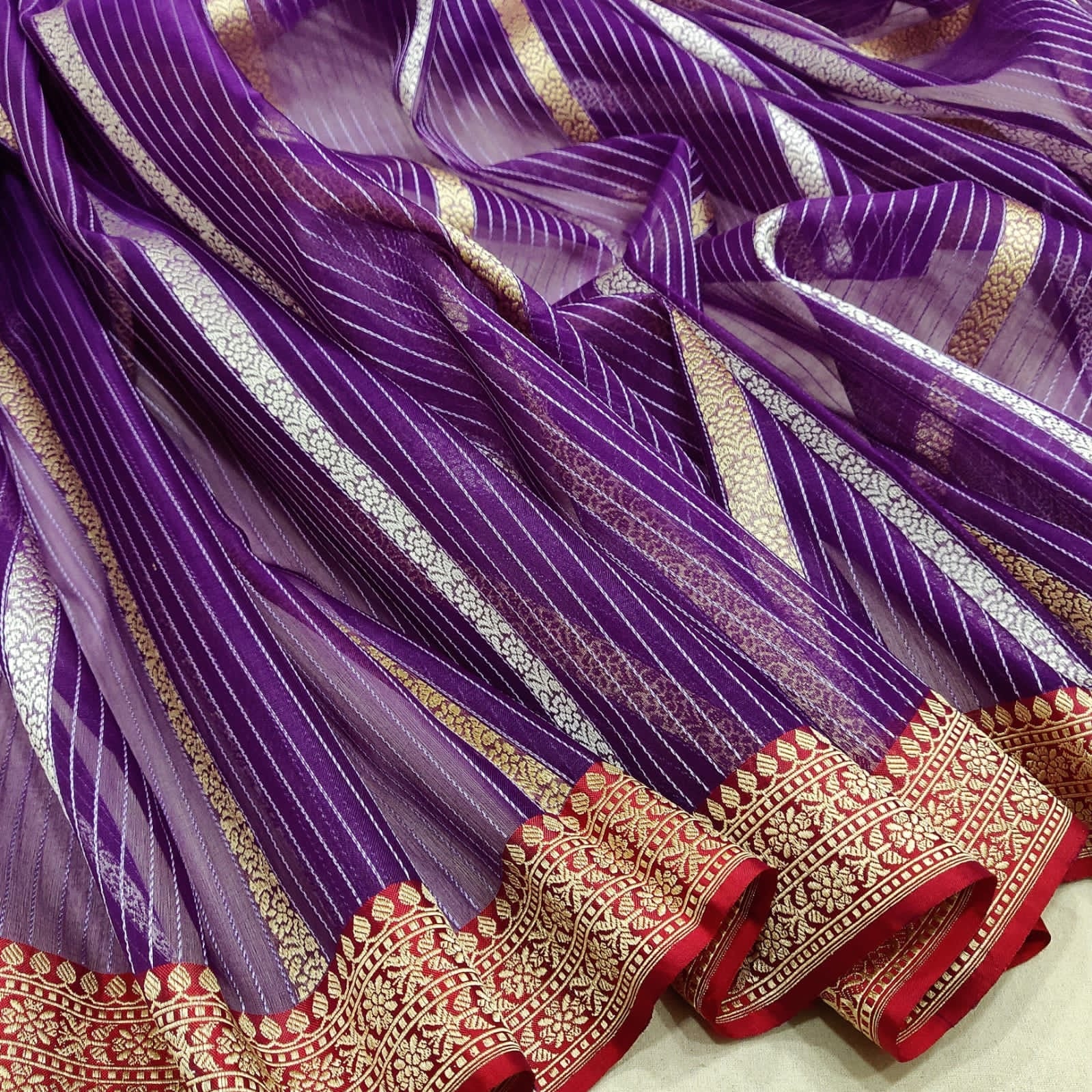 Paisley inspired lavender kora zari saree - Saffronfashionindia