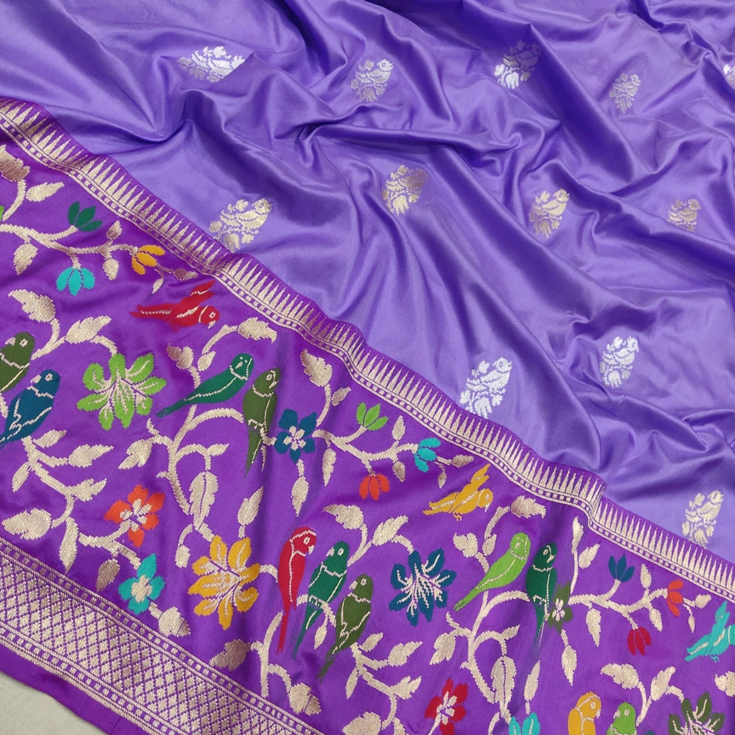 Purple katan silk saree handwoven saree Indian sari blouse - Saffronfashionindia